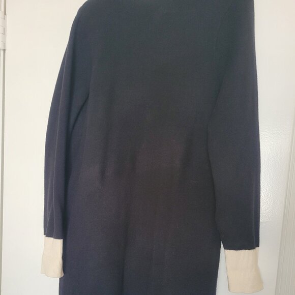 EXPRESS Tipped Shoulder Novelty Button Pocket Cardigan in Black/Cream Size M - Picture 4 of 6